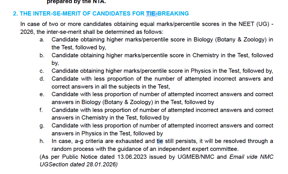 NEET 2026 Tie-Breaking Rules: How Rank is Decided for Same Scores