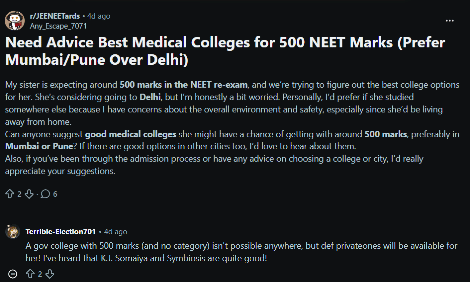 NEET UG 2026 Marks vs Expected Rank: Reddit Discussion