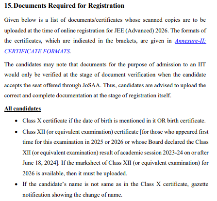 Documents Required for JEE Advanced Registration