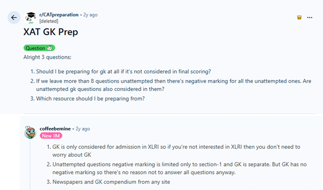 XAT 2027 GK Section Preparation: Reddit Discussion