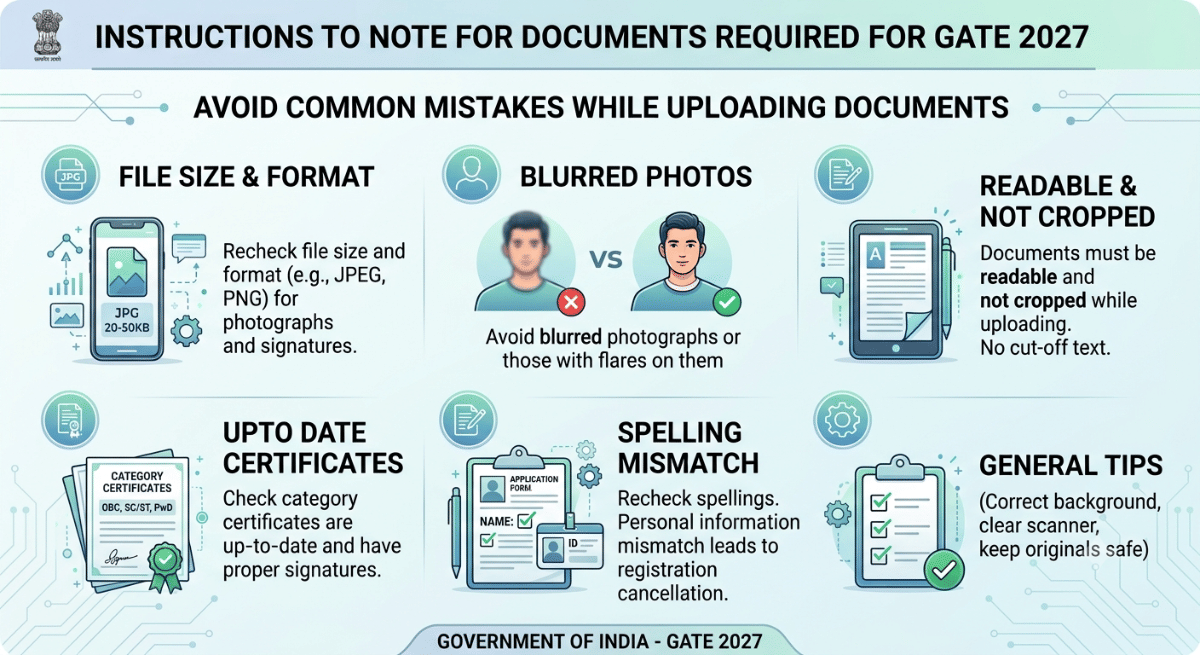 Instructions to Note for Documents Required for GATE 2027