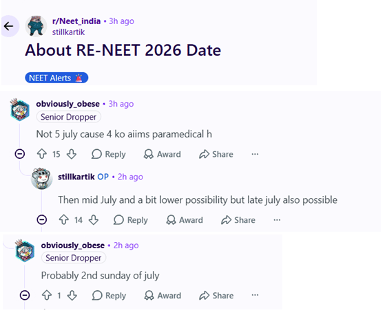 NEET UG 2026 New Exam Date: Reddit Discussion