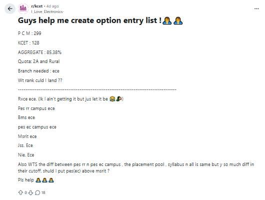 Option Entry for KCET 2026 counselling: Reddit Discussions