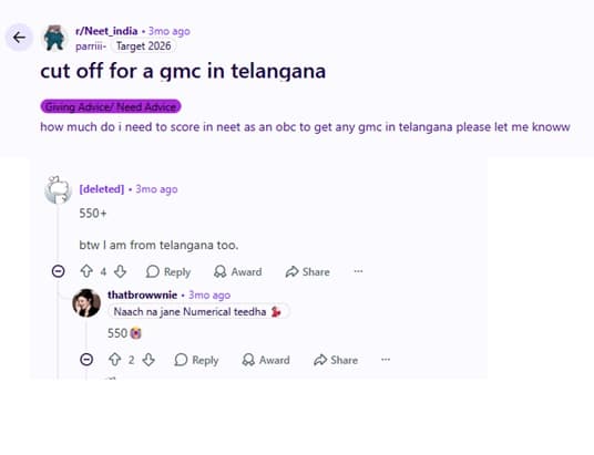 Telangana NEET Results 2026, Merit List and Cutoff: Reddit Discussion 