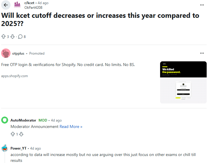 KCET Cutoff: Reddit Discussion