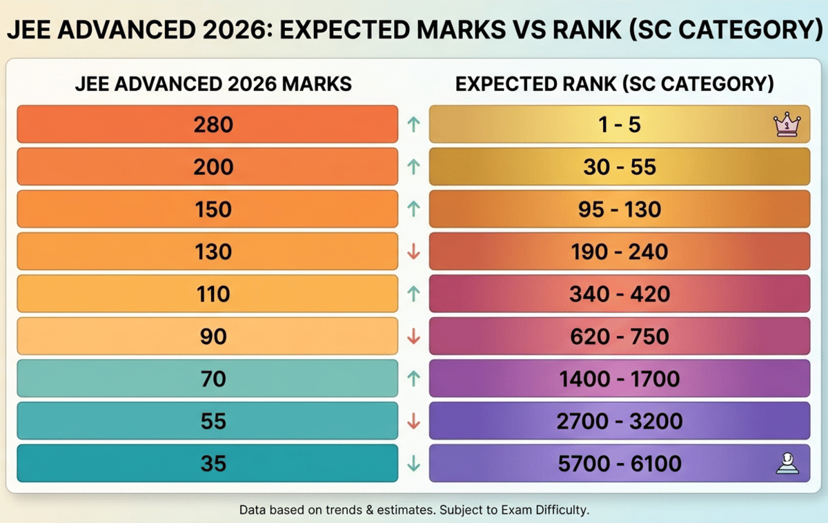 JEE Advanced Expected Marks vs Rank: SC Category