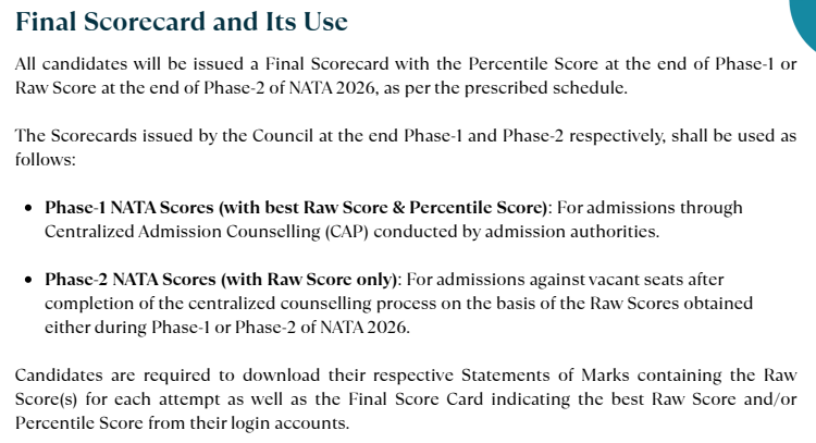 NATA Result and Scorecard 2027