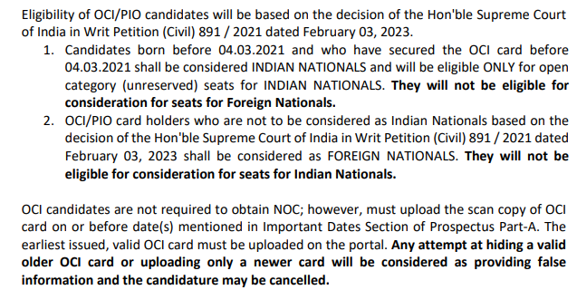 C. For Overseas Citizens of India (OCI)/PIO