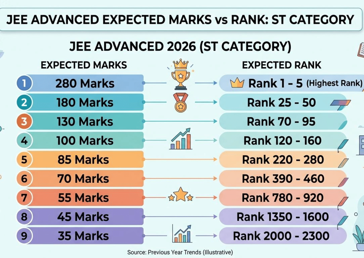 JEE Advanced Expected Marks vs Rank: ST Category