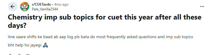 CUET Chemistry Subjects -Reddit 
