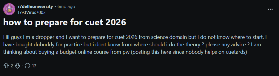 CUET Science Stream 2026: Reddit Discussion