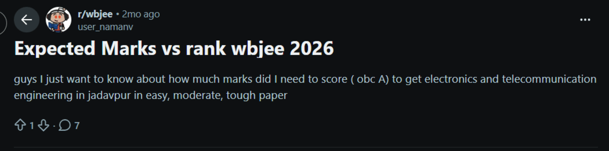 WBJEE 2026 Marks vs Rank Category Wise: Reddit Discussion
