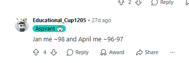 Reddit Discussion on JEE Main 2027 Marks vs Percentile 