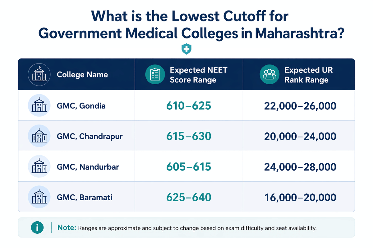 What is the Lowest Cutoff for Government Medical Colleges in Maharashtra?
