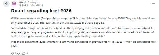 Improvement Exams for KCET 2026 counselling: Reddit Discussions