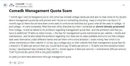 Management Quota COMEDK 2026: Reddit Discussions