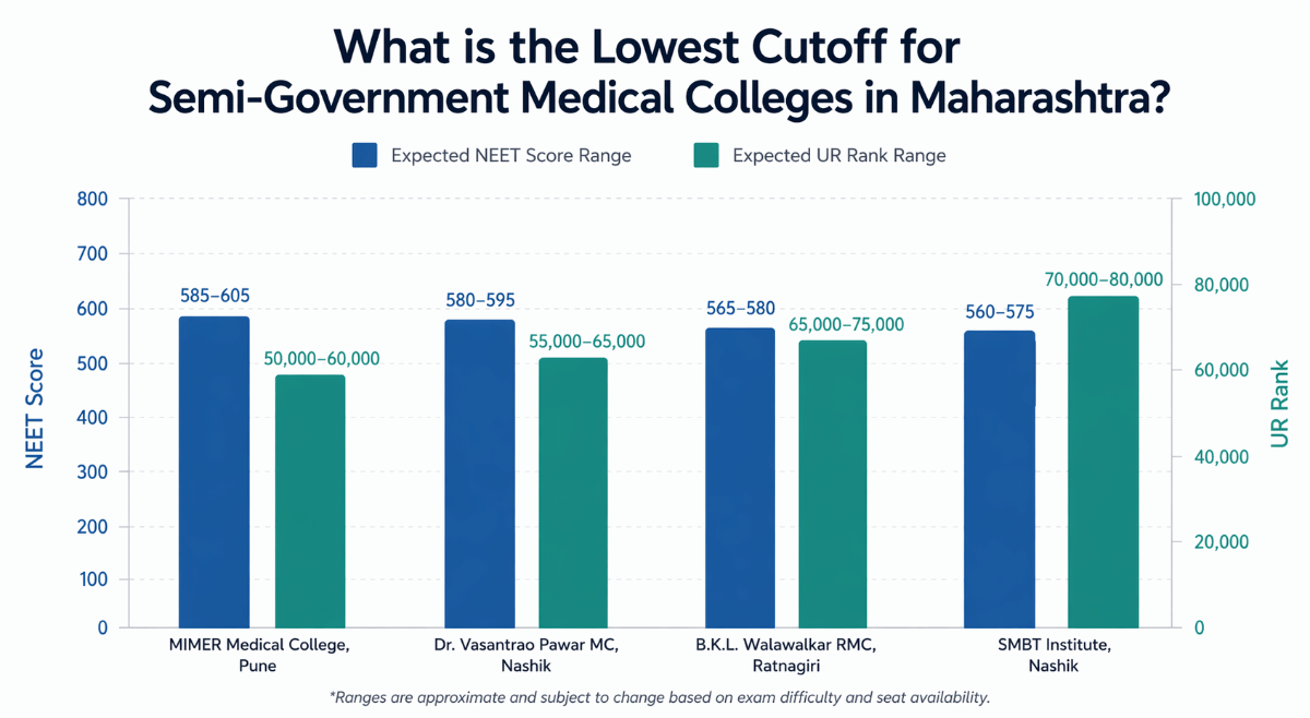 What is the Lowest Cutoff for Semi-Government Medical Colleges in Maharashtra?