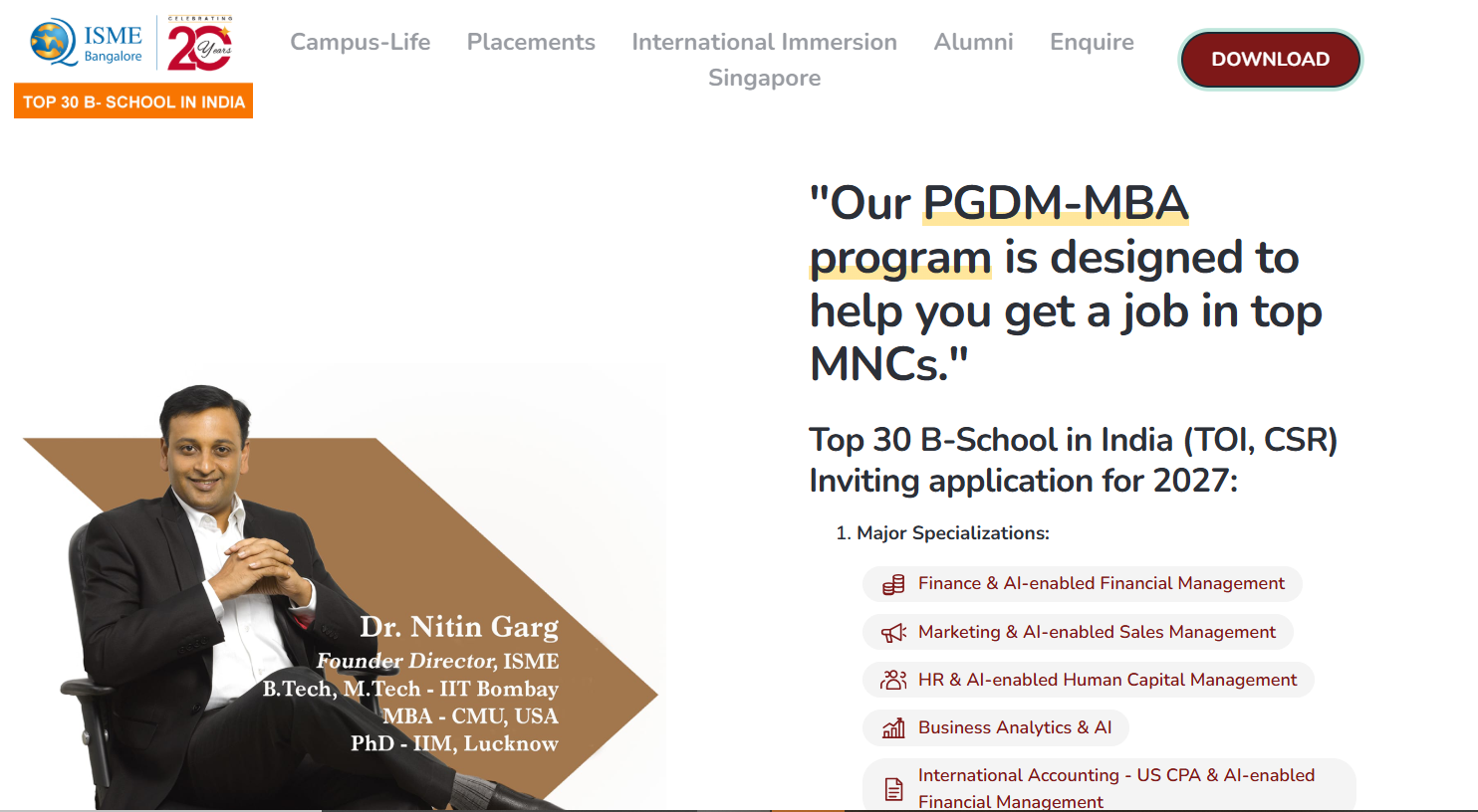 ISME PGDM 2027 Admissions Key Highlights