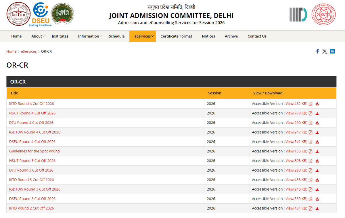 JAC Delhi 2026 Round 4 Opening and Closing Ranks Released