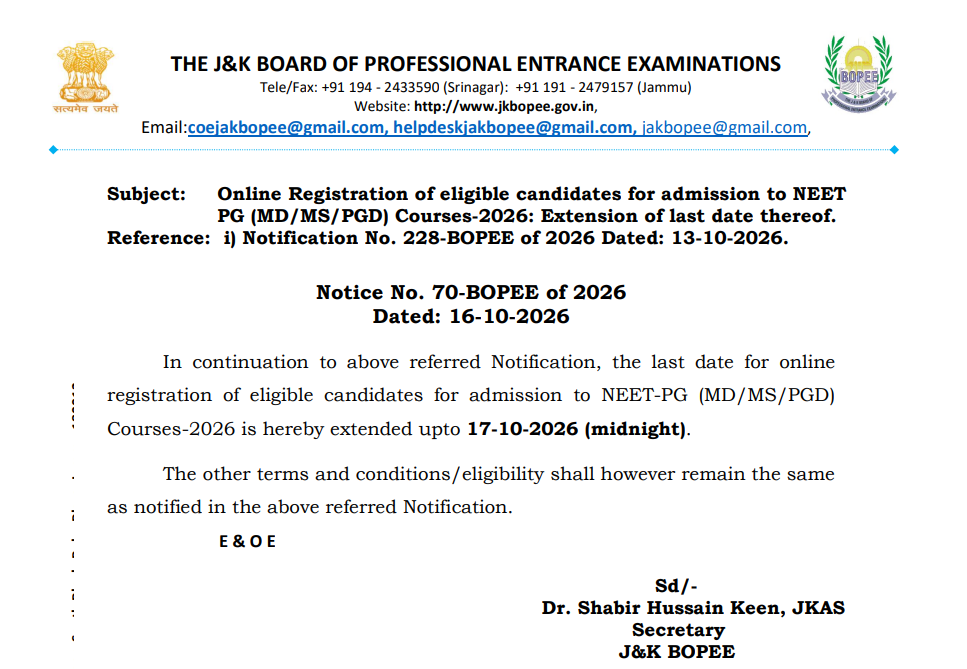 JK NEET PG 2026 Key Registration Details