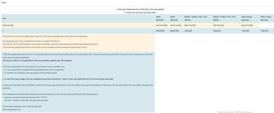 Fee Structure 2026 (As per website)-