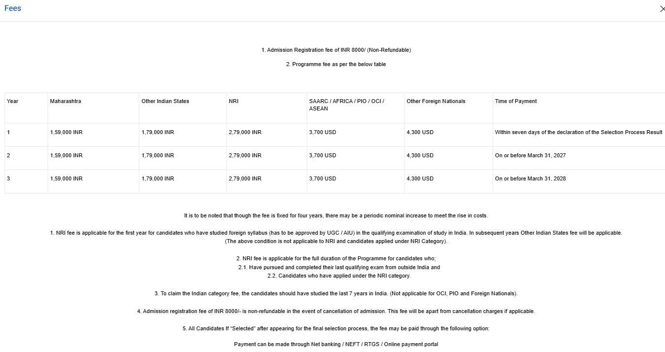 Fee Structure 2026 (As per website)-