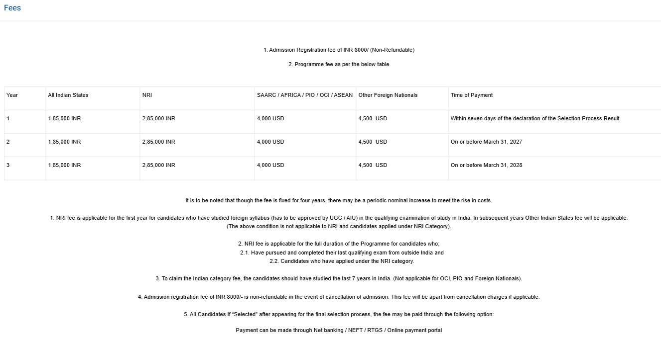 Fees structure 2026 (As per website)-