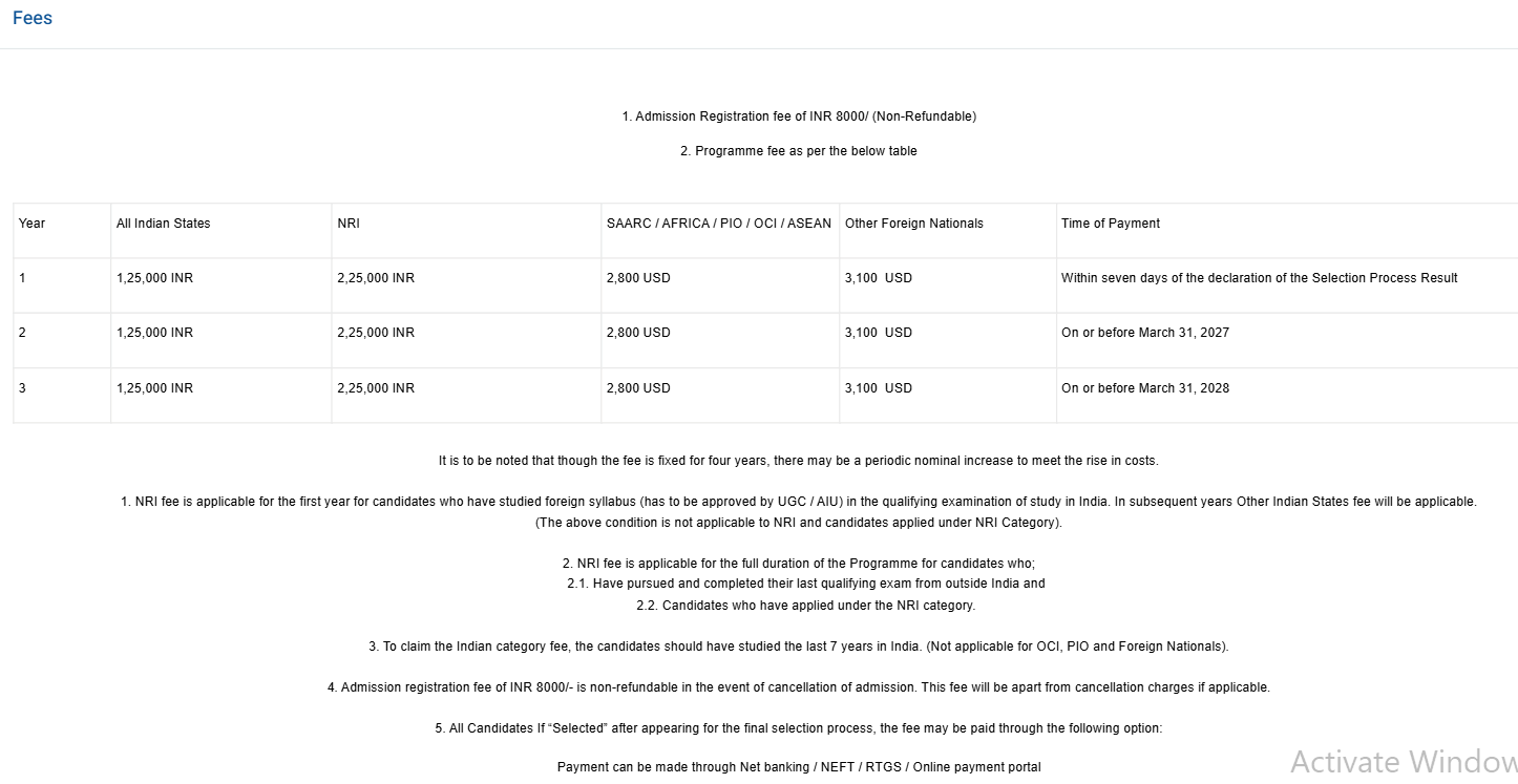 Fee Structure 2026 (as per website)-