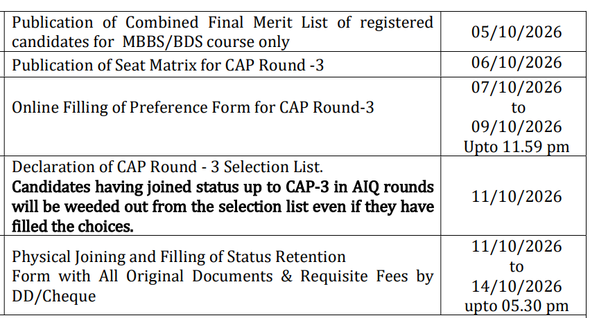 MAH NEET UG 2026 CAP Round 3 Important Dates