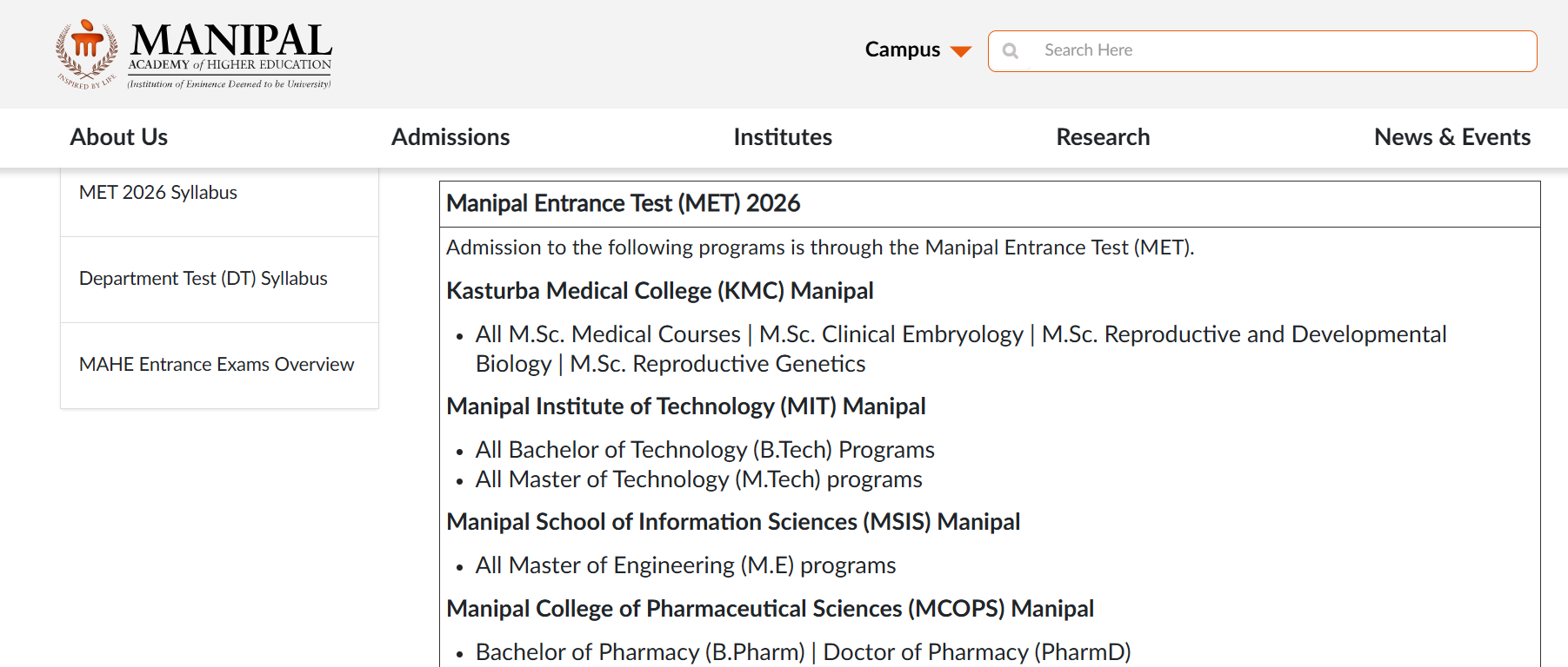 MET 2027 Registration to Open Soon on Manipal Official Portal