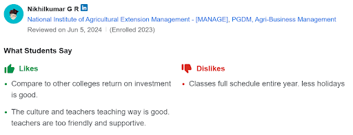 MANAGE Hyderabad student review