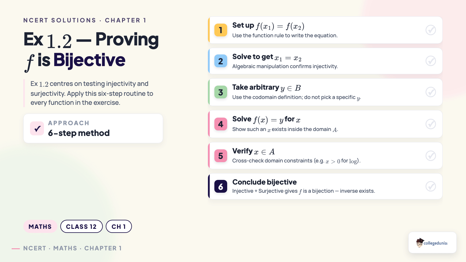 Exercise 1.2 steps to prove a function bijective