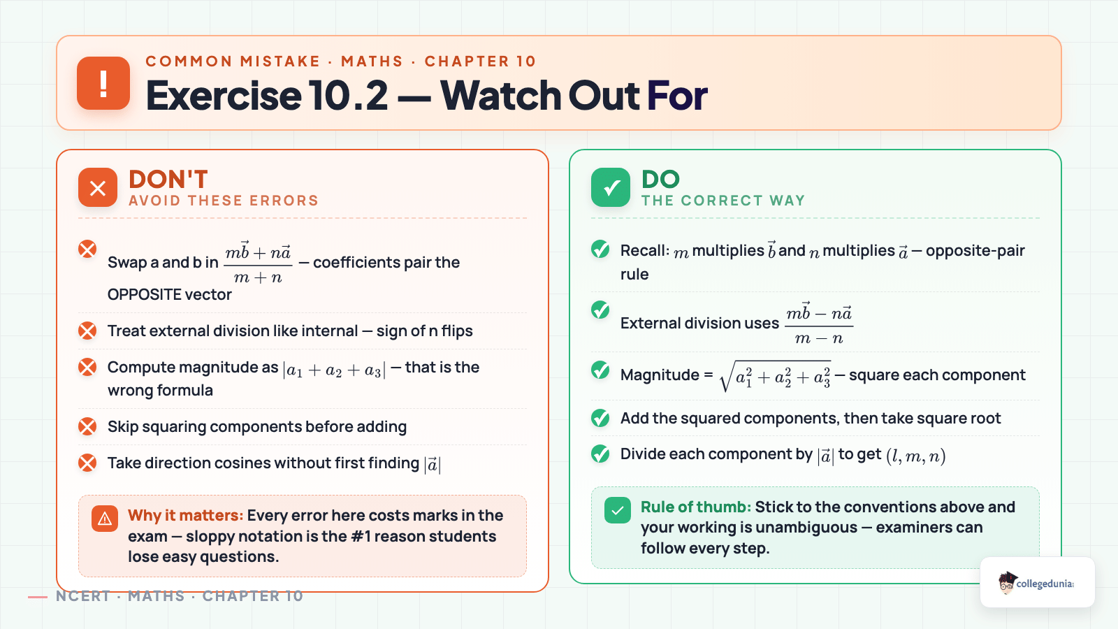 Exercise 10.2 common pitfalls — section formula sign rules and magnitude calculation — Class 12 Maths Chapter 10