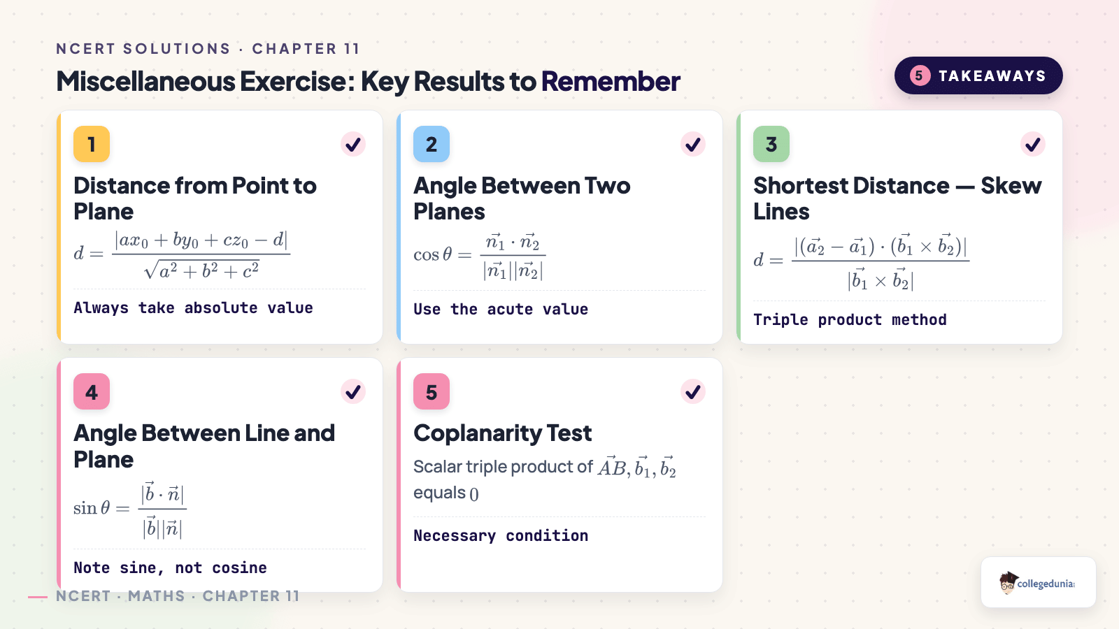 Miscellaneous exercise key formula recap for 3D geometry