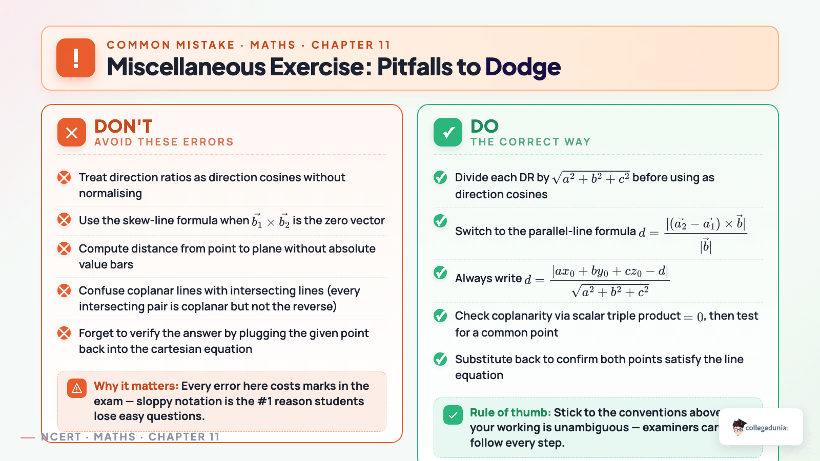 Miscellaneous exercise pitfalls in 3D geometry