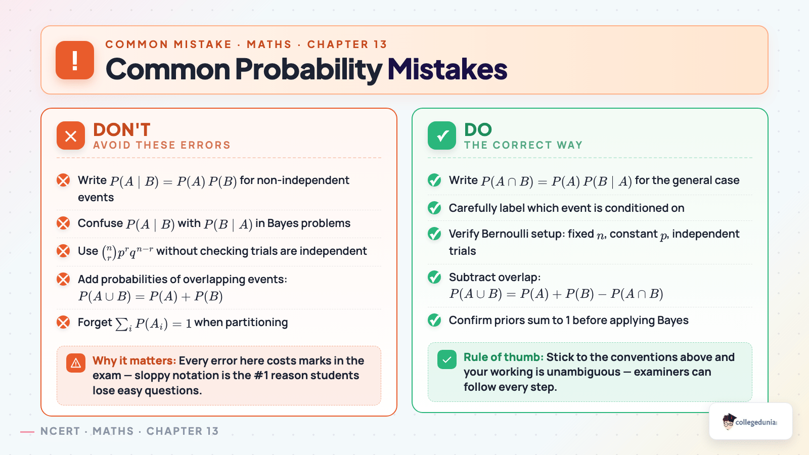 Common probability mistakes versus correct approaches