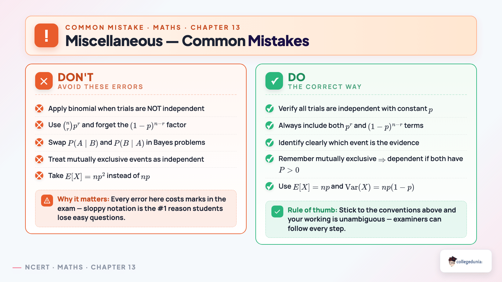 Common mistakes in the Probability Miscellaneous Exercise
