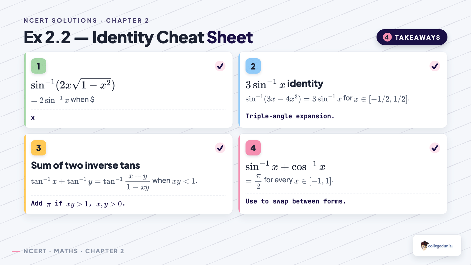 Key identities cheat sheet for Exercise 2.2