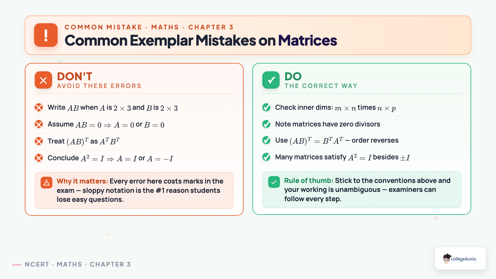 Common Exemplar mistakes to avoid in Class 12 Mathematics Chapter 3 Matrices