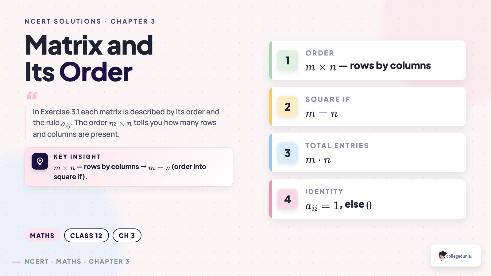 Matrix and its order — concept basics for Class 12 Maths Chapter 3 Exercise 3.1