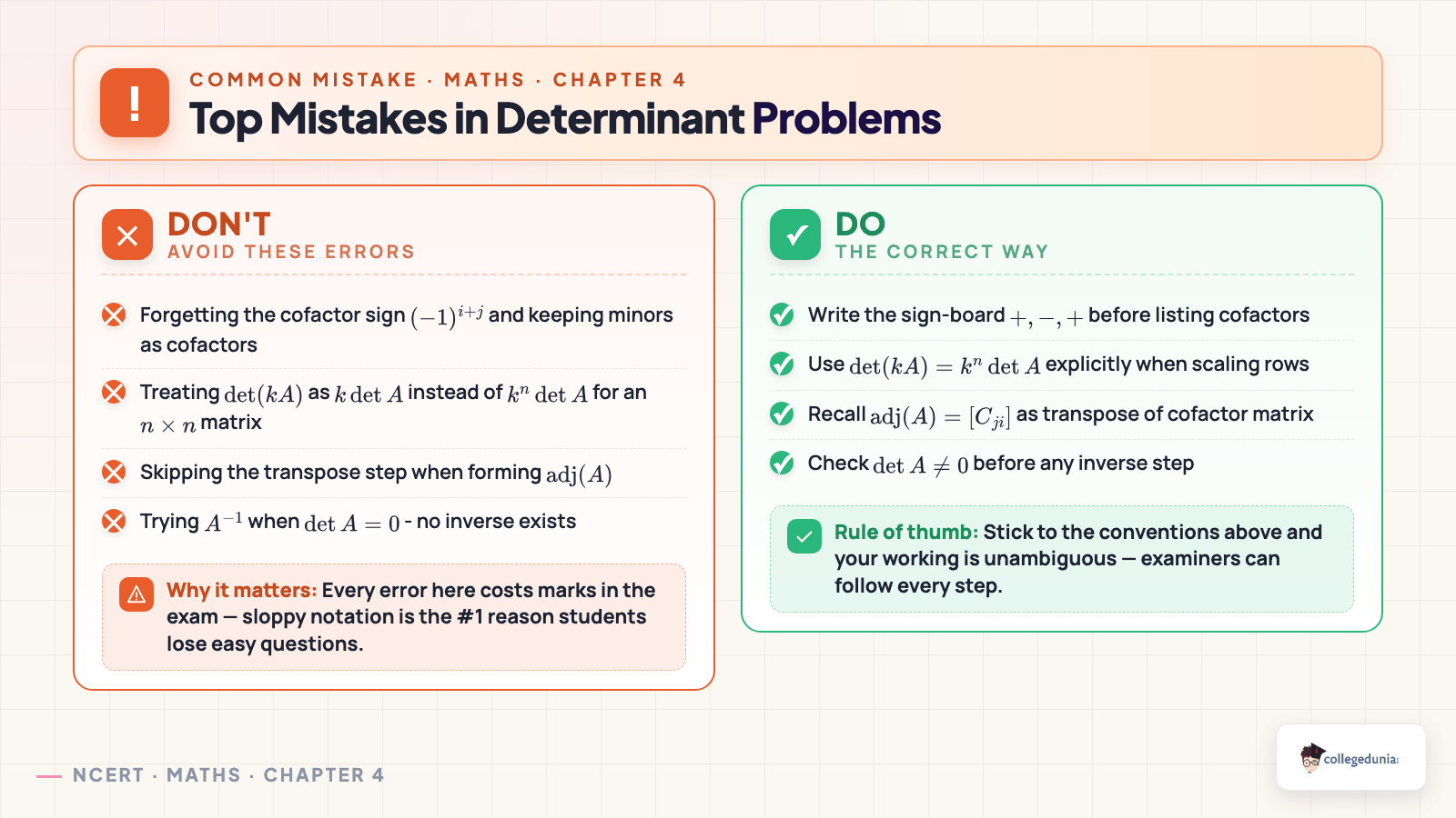 Common mistakes in determinant problems