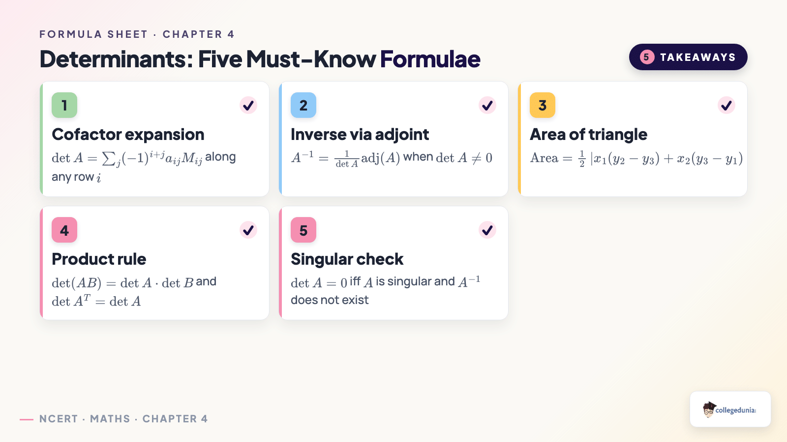 Five must-know determinant formulae