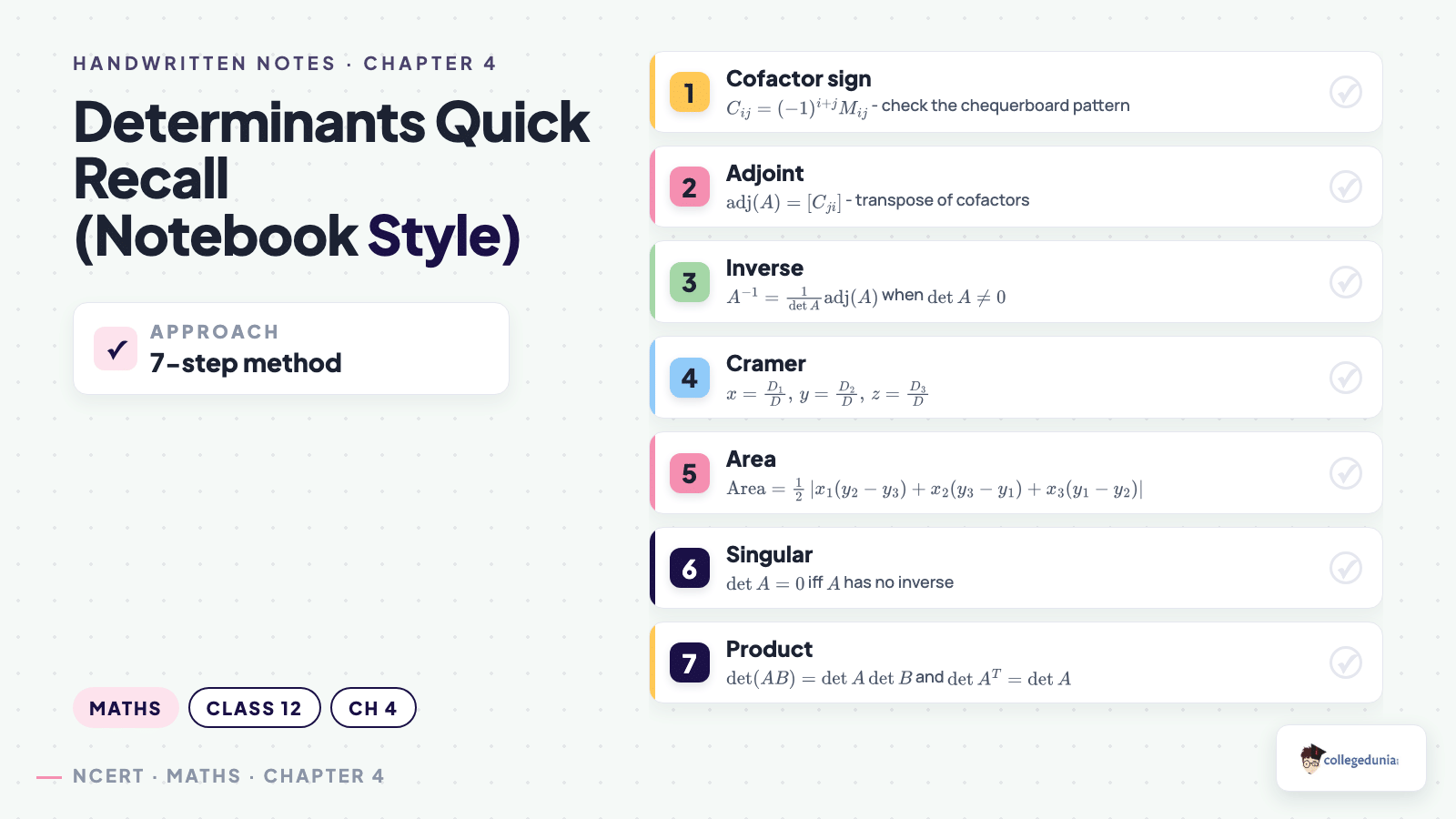 Determinants quick recall notebook style