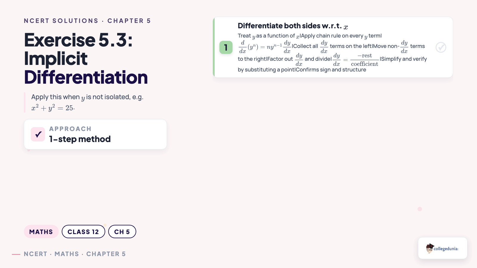 Implicit differentiation steps for Class 12 Maths Chapter 5 Exercise 5.3