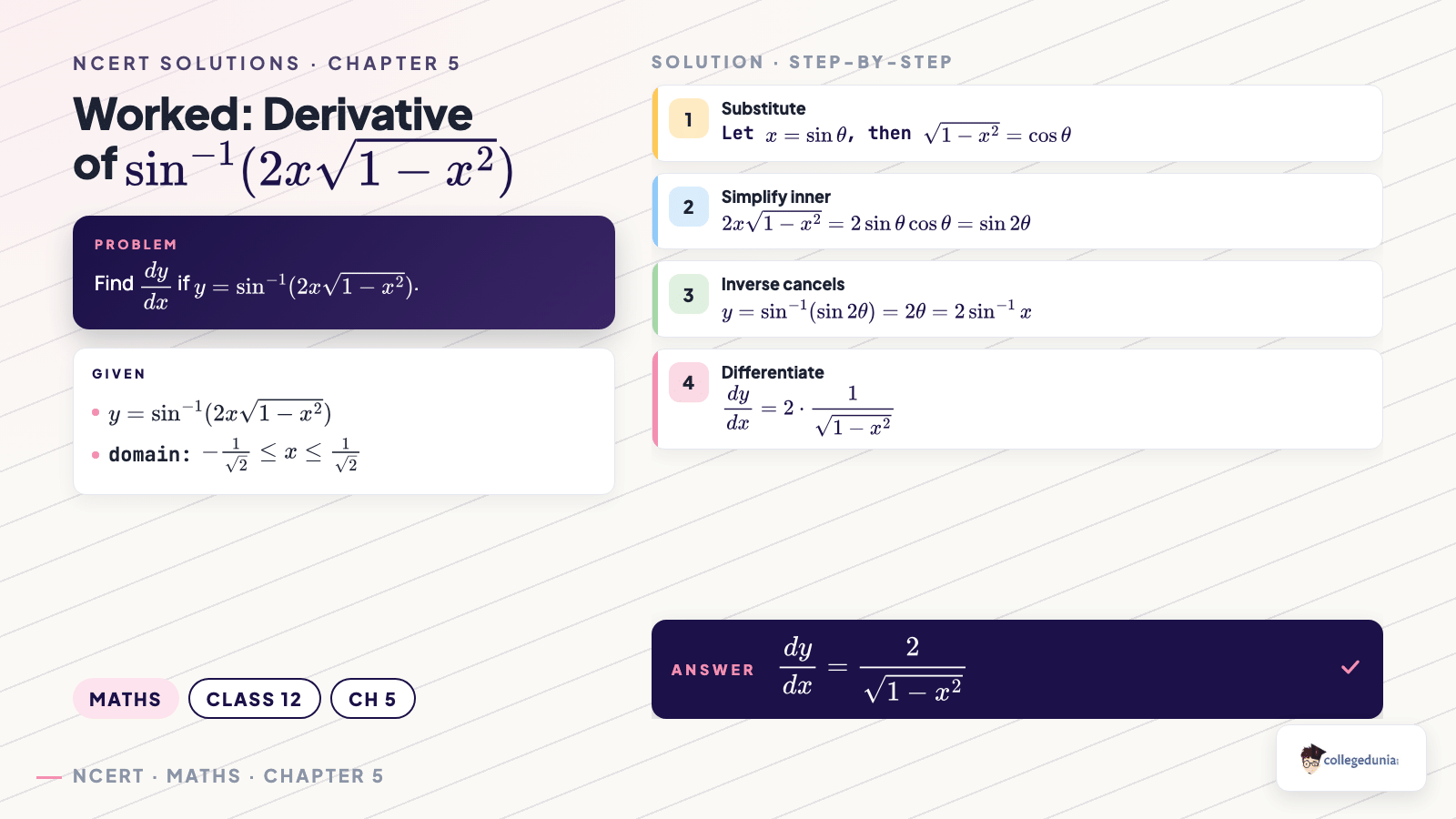 Worked example deriving the inverse trig identity for Class 12 Maths Chapter 5 Exercise 5.3