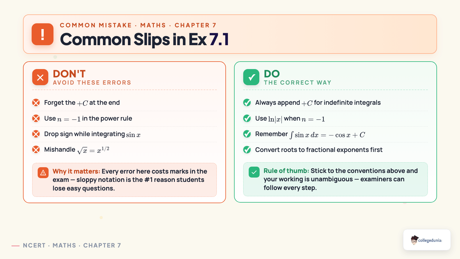 Ex71 mistakes for Class 12 Maths Chapter 7 Integrals