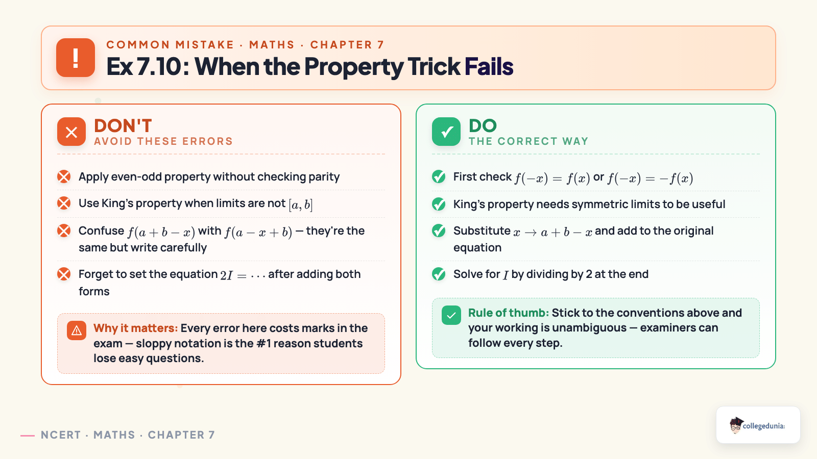 Ex710 property mistakes for Class 12 Maths Chapter 7 Integrals