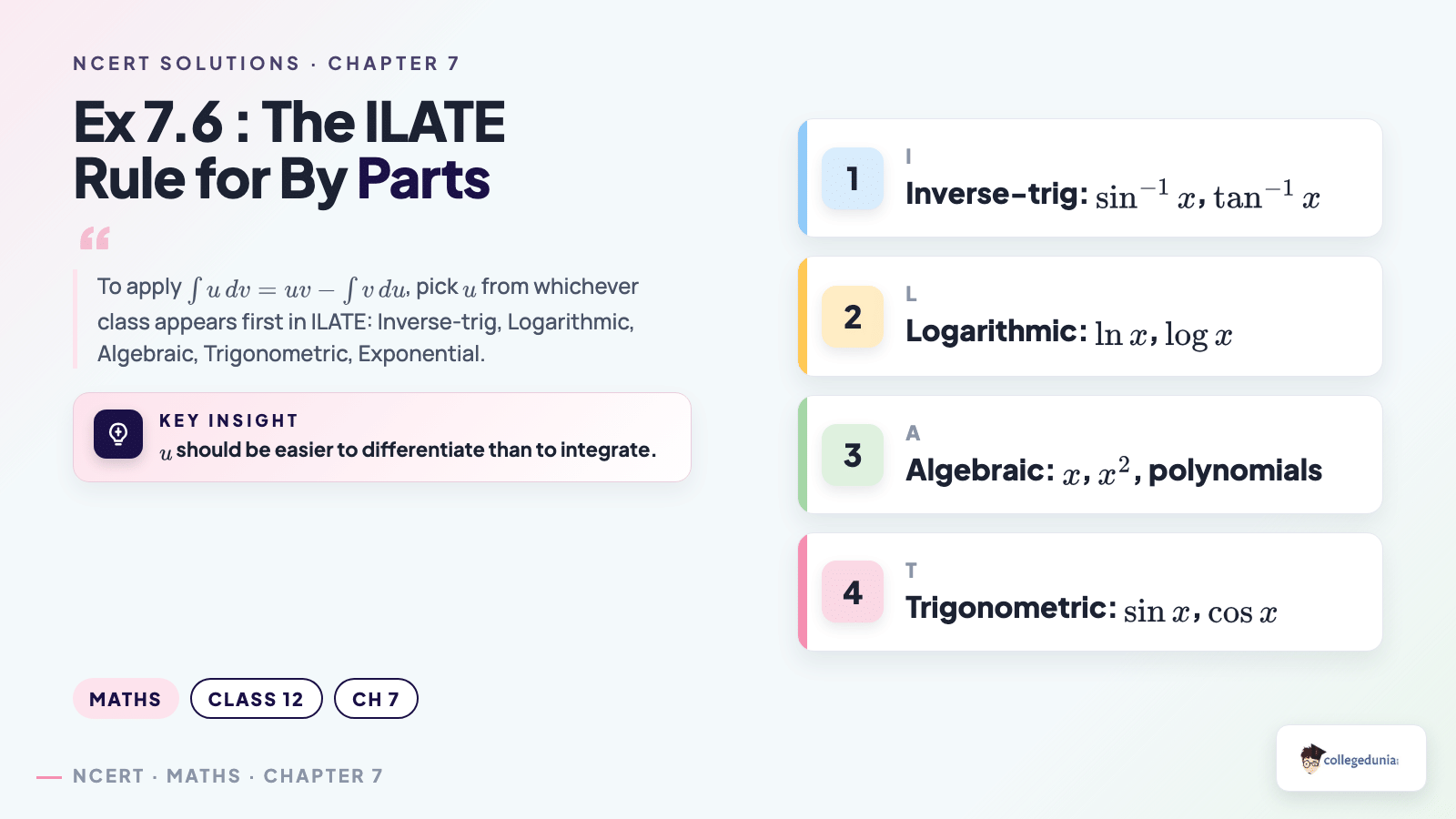 Ex76 ilate rule for Class 12 Maths Chapter 7 Integrals