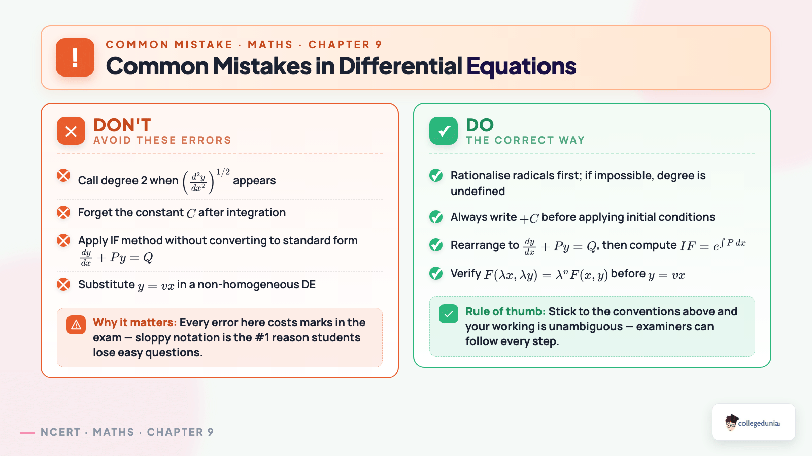 Common mistakes students make in differential equations