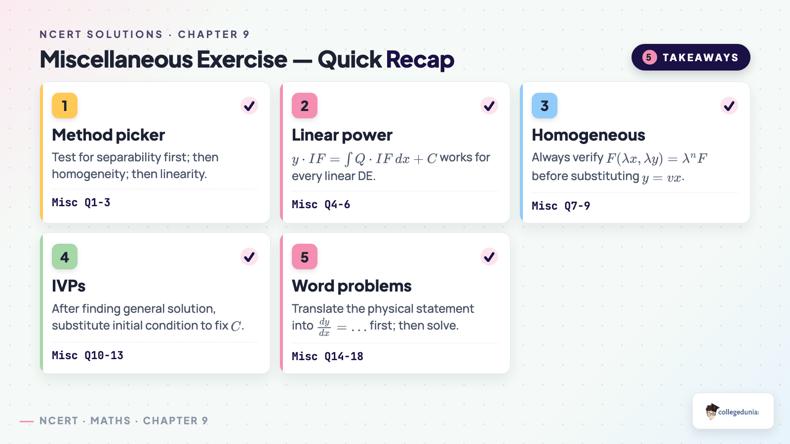 Miscellaneous exercise quick recap